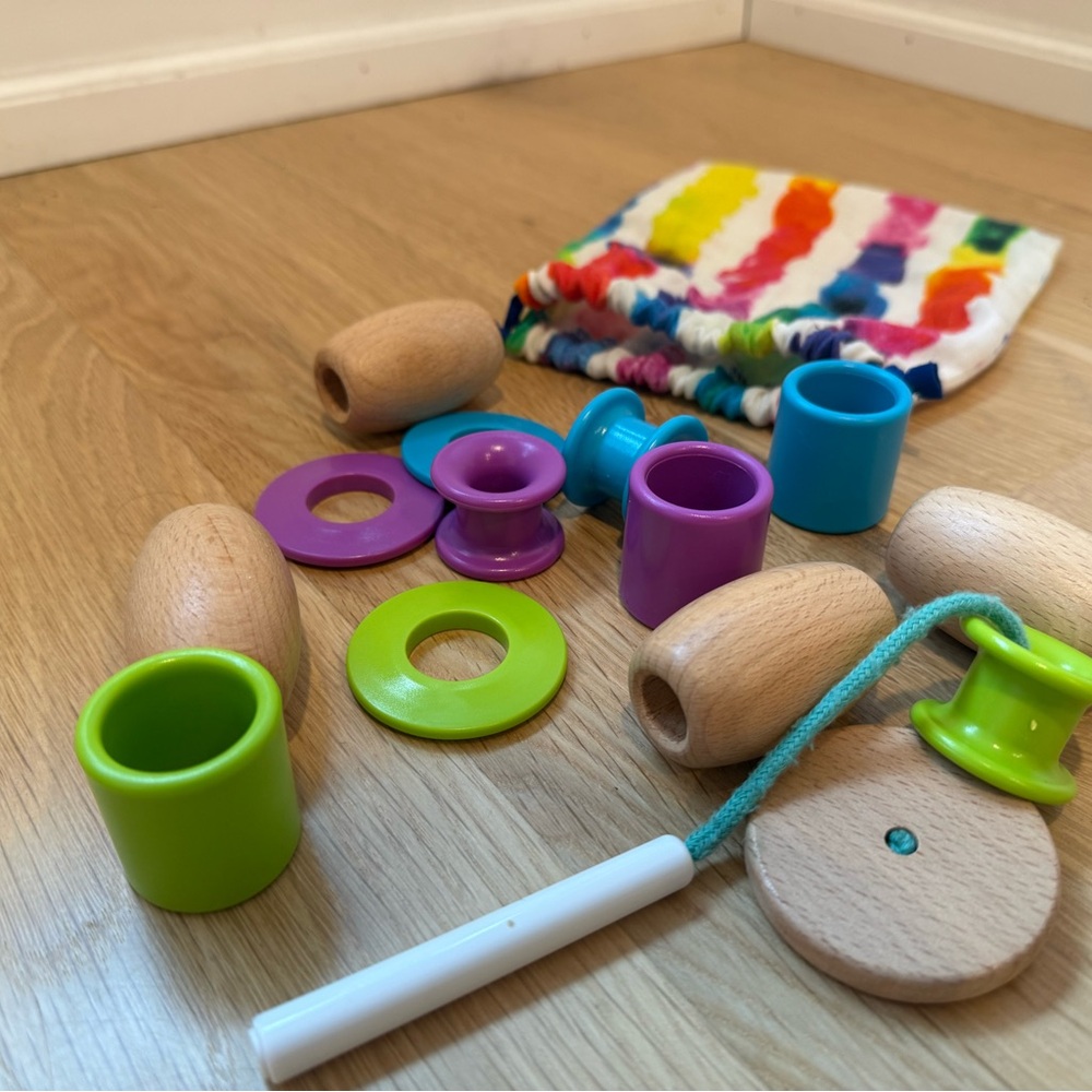 Lovevery Colorful Wooden Bead Stringing Toy Set
